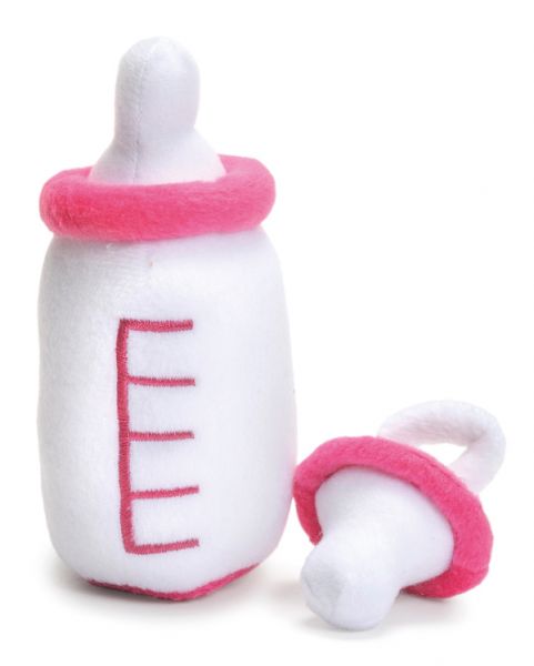 Babyflasche und Nuckel rosa